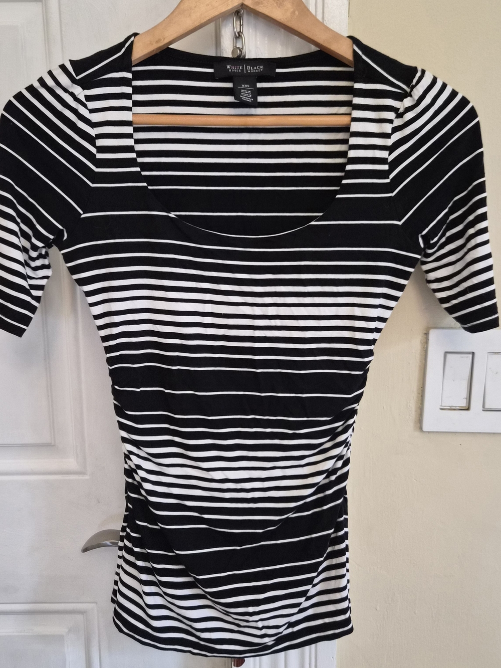 White House Black Market Black and White Striped Scoop Tee